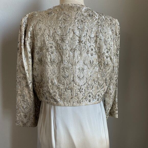 Niteline Formal Champagne Silk Beaded Long Dress with Jacket - Picture 9 of 16